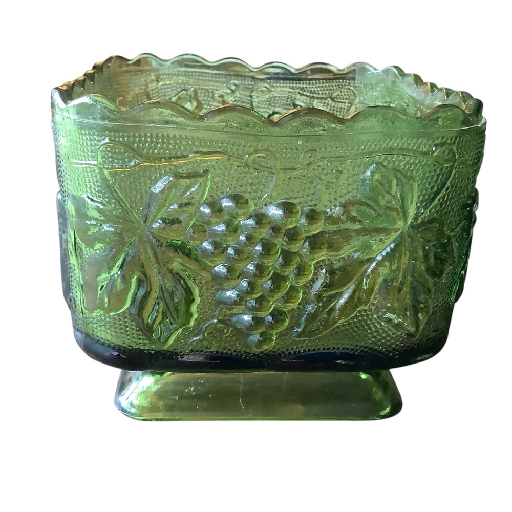 Indiana Glass Co. Green Harvest Grape Footed Candy Dish